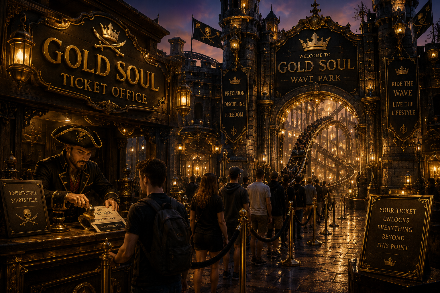 Gold Soul Ticket Office — luxury pirate boarding terminal